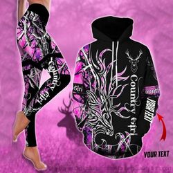 Personalized US Size Pink Camo Deer Hunting Camo Country Girl Hoodie And Leggings Set HG