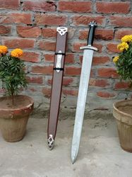 Custom Made Handmade Damascus Steel Viking Sword , Battle Ready Medieval Sword