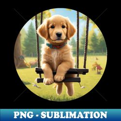 Cute Golden Retriever Puppy on a Swing - Exclusive Sublimation Digital File - Create with Confidence