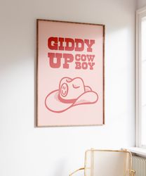 Retro Cowboy Print, Western Wall Art, Retro Cowboy Hat Poster, Wild West Print, Cowgirl Quote Art Print, Retro Howdy Wal