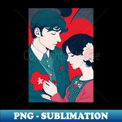 french couple vintage red love illustration sticker - exclusive png sublimation download - perfect for personalization