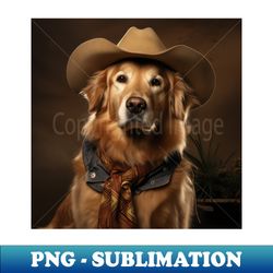 Cowboy Dog - Golden Retriever - Retro PNG Sublimation Digital Download - Enhance Your Apparel with Stunning Detail