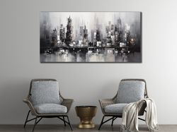 new york cityscape oil painting art print, bridge canvas wall art, original new york wall art, landscape artwork, home w