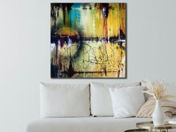 modern canvas art print, yellow painting on canvas, black&yellow print wall art, home gifts, abstract canvas painting, h