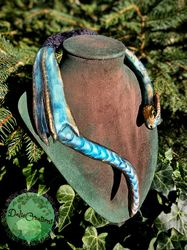 Dragon Torque BLUE/GOLD Necklace - chocker neckl - Torque with Dragon - polymer clay dragon Necklace