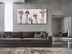 funky giraffes canvas printing, animals art poster, giraffes wall art, modern painting art, home decoration, ready to ha