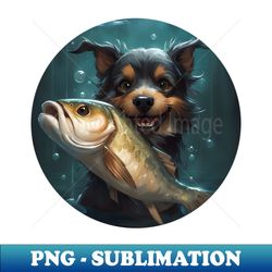 Cute Playful Australian Puppy Catches Fish in the sea - Professional Sublimation Digital Download - Bring Your Designs to Life
