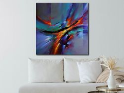 modern canvas art print, blue&red painting on canvas, colourful print wall art, home gifts, abstract canvas painting, lu