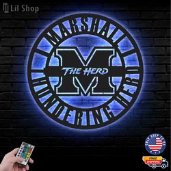 Marshall Thundering Herd Metal Sign, NCAA Logo Metal Led Wall Sign, NCAA Wall decor, Marshall Thunder LED Metal Wall Art