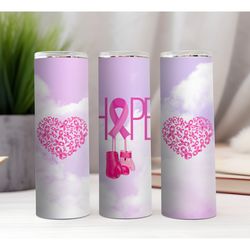 20 oz Skinny Tumbler Sublimation Design, Straight Wrap, Pink Ribbon HOPE Sublimation Design, Tumbler Wrap Template png
