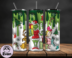 Christmas 20oz Tumbler Wrap PNG, Christmas 3D Inflated Puffy Tumbler Wrap Png, Grinchmas 20oz Png 10