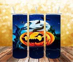 Bat and Pumpkin Tumbler PNG, 3D Halloween Tumbler Wrap, Straight Design 20oz/ 30oz Skinny Tumbler PNG, Instant download