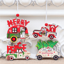 Whimsical Wheels of Joy! Christmas Car Ornaments - Wooden, Colorful, and Perfect for Home Decor and Kids Gifts