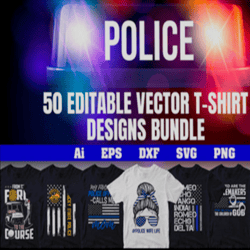 Police 50 Editable T-shirt Designs Bundle