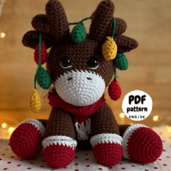 christmas reindeer, pdf crochet pattern, crochet christmas decoration, christmas crochet pattern, reindeer with lights p