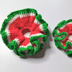 The Watermelon Scrunchie Crochet pattern, digital file PDF, digital pattern PDF