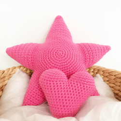 Star and Heart Pillow Crochet pattern, digital file PDF, digital pattern PDF
