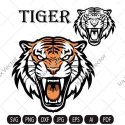 Angry tiger roaring face outline clipart PNG SVG, cut file, sublimation or vinyl for shirt ,mug ,sign
