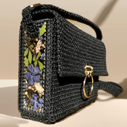 black crochet bag weekender bag for women woven bag designer bags luxury bag knitting bag modern crochet floran bag