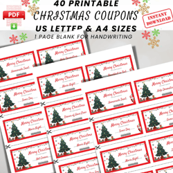 40 Printable Christmas Coupon Book, Personalized Holiday Coupons for Kids, Christmas Gift Template for Boyfriend PDF