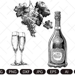 Wine set svg/bottle of wine/grapes/champagne glasses