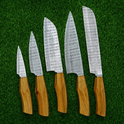 5 pcs custom handmade d2 steel chef set, chef knives damascus chef knife