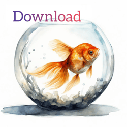 goldfish in an aquarium, digital postcard for download and printing