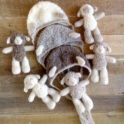 newborn photo prop lamb set: toy lamb and matching bonnet