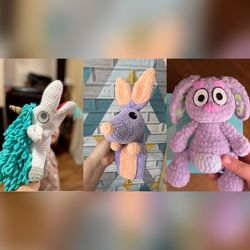 Handmade soft toys set, adorable and safe gift for children. Set bluey unicorse, bob biby and floppy