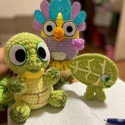 Handmade soft toys set, adorable and safe gift for children. Bluey set turtle boy,leaf and chattermax