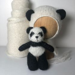 newborn photo prop panda set: panda, matching bonnet