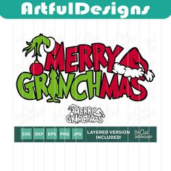 Merry Grinchmas Ornament Hand Grinch Santa Hat | Layered SVG Clipart Images Digital Download Sublimation Cricut Cut File