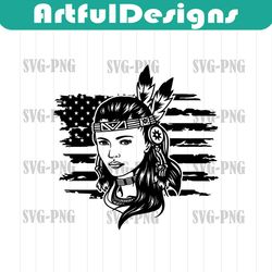 US Indian Girl svg | Native American Stencil | Old America Cutfile | Feather Headdress Clipart | An
