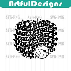 Groovy Volleyball SVG PNG Sublimation, Distressed T-Shirt & Hoodie Design, Preppy Flo