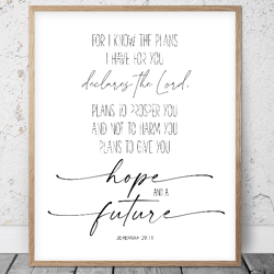 For I Know The Plans I Have For You, Jeremiah 29:11, Printable Bible Verse, Scripture Prints, Christian Wall Art, Kids