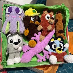Handmade set of soft toys perfect gift for children. Octopus, snickers, muffin,rusty , baby bluey, geco, long dog