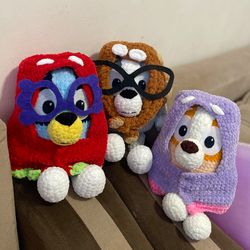 Handmade set of soft toys perfect gift for children. Adorable and safe, granny muffin bluey bingo