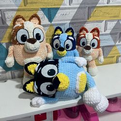Handmade set of soft toys perfect gift for children. Family Heeler bingo bluey chilli bandit
