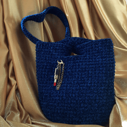 tote bag - handcrafted blue crochet bag