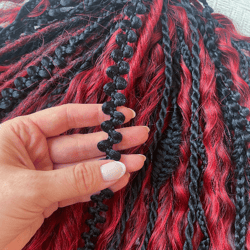 Red black Curly dreads Boho black DE braids Curly double ended dreadlocks black de braids Ariel curls Synthetic dreads