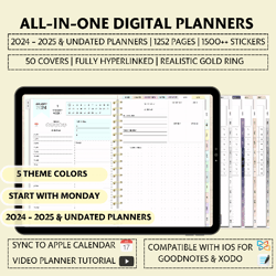 Digital Planner 2024 – 2025 & Undated Digital Planners, 5 Theme Colors - ChartSheets