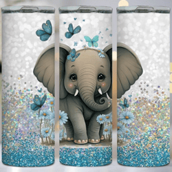 Cute Baby Elephant 20oz Skinny Hot / Cold Insulated Stainless Steel Tumbler With Slide Lock Lid