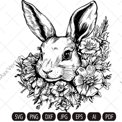 Little bunny SVG, Bunny in flowers, Easter Bunny SVG, Happy Easter svg, Spring svg, Rabbit SVG Cut file, Flower Bunny