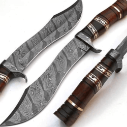 handmade damascus steel hunting bowie knife