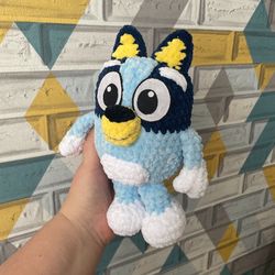 Handmade crochet small bluey dog toy 9 inches, perfect gift for kids. Adorable and cuddly, this toy is sure to bring joy