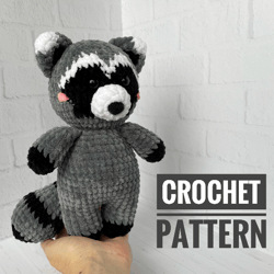 Raccoon Plush Pattern, Raccoon crochet pattern, Crochet animals raccoon