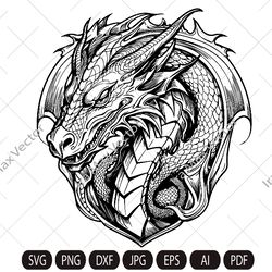 Dragon SVG, Tribal Dragon SVG,Dragon face , Dragon Tattoo svg, Dragon Silhouette, Dragon Vector, Dragon Clipart, Cut Fil