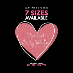 Romantic Affection Embodied: 'I Love You, Be Mine' Pink Heart Embroidery Design, Digital Embroidery Files.