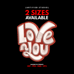 Expressive Affection: Love You Typography Embroidery Design for Hats and Left Chest, Perfect for Valentine's Day Apparel