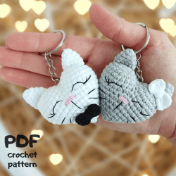 PATTERN Crochet Cat keychain Kitty crochet cat pattern heart keychain crochet heart amigurumi keychain